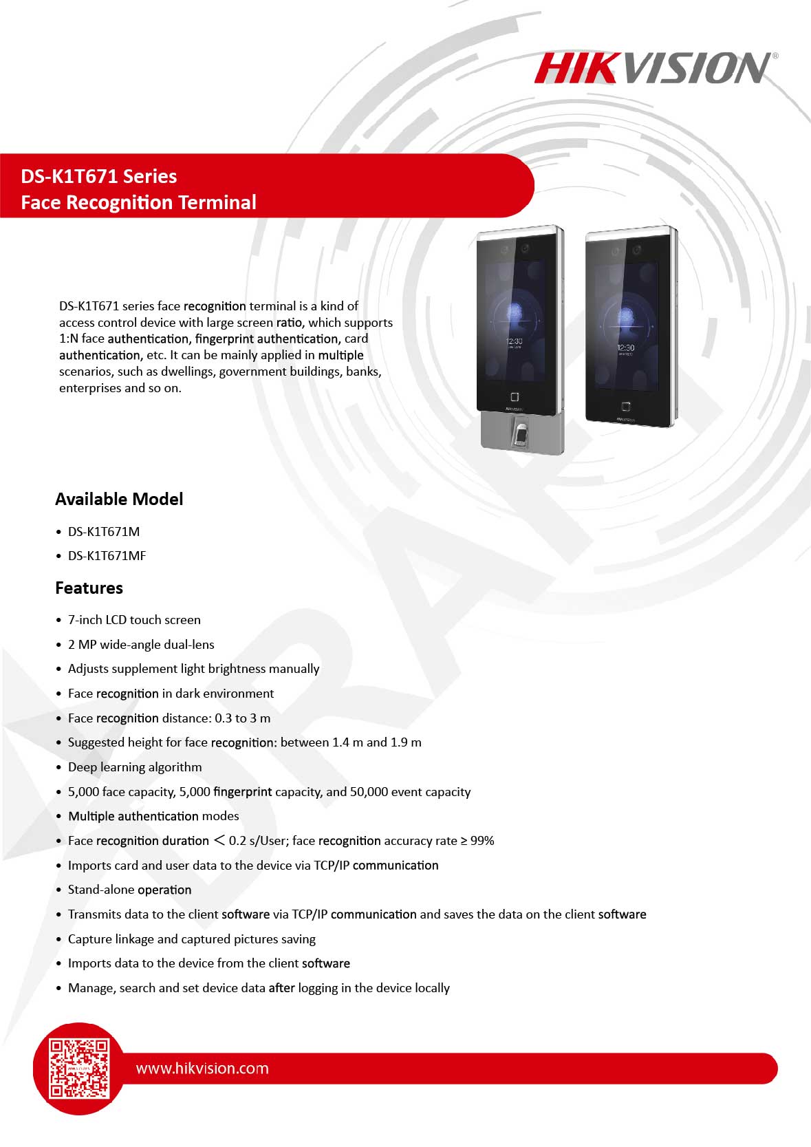 Series Face Recognition Terminal Datasheet By Cctv Solution Johor